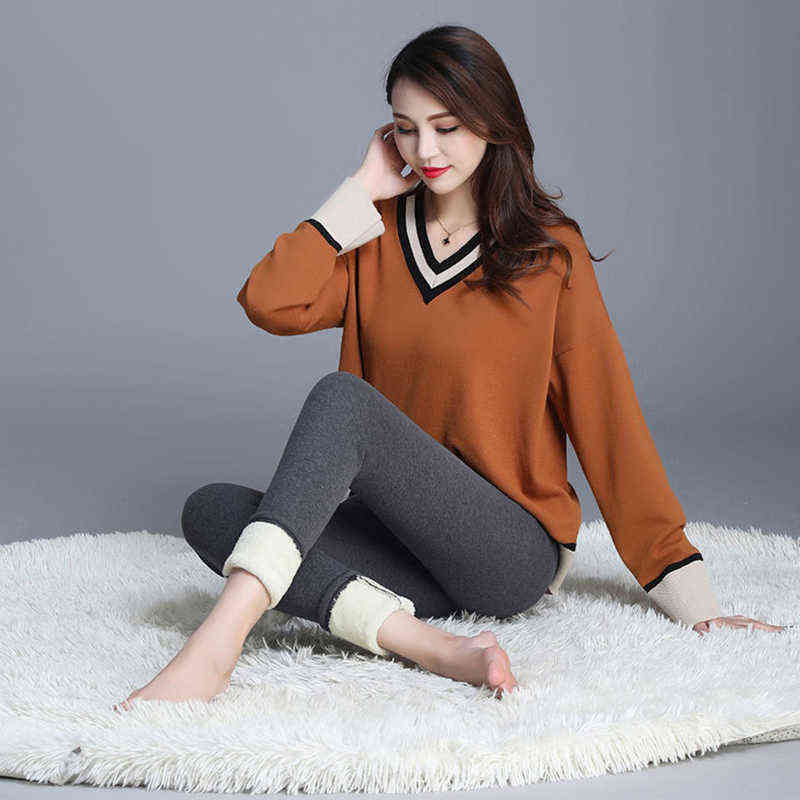 Winter Warm Leggings Velvet Wool Fleece Girls Skinny Women Trousers High Waist Cashmere Pants Black Plus Size 211204
