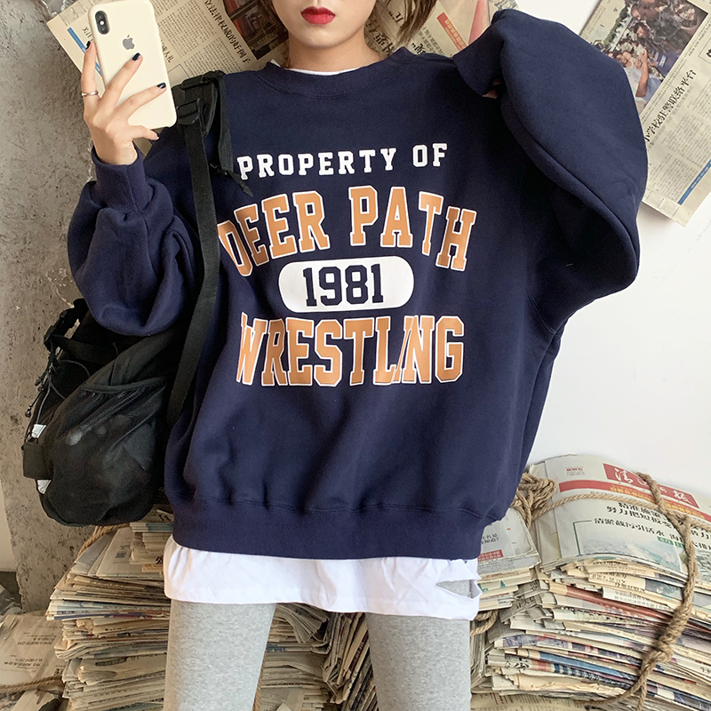 Casual Loose Vintage Letter Sweatshirt Female Korean Kawaii Women's Sweatshirts Japanese Harajuku Ulzzang Clothing For Women T200407