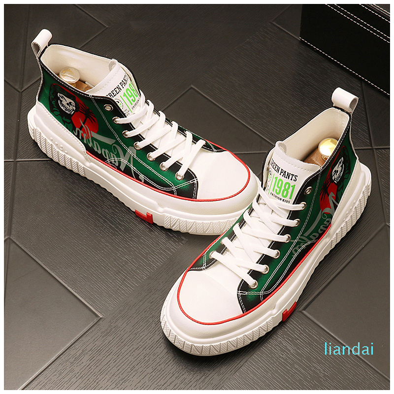 New Personality High Top Shoes Hip Hop Board Loafers 2021 Fall Men's Shoes Graffiti Style Shoes Ankle Boots Trend