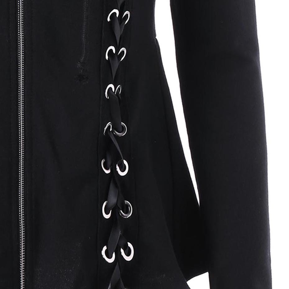Rosetic Gothic Women Black Hooded Lace Up Sweatshirt Crop Top Hoodie Jacket Women Hoodies Autumn Goth Clothes Wear jacket 201203