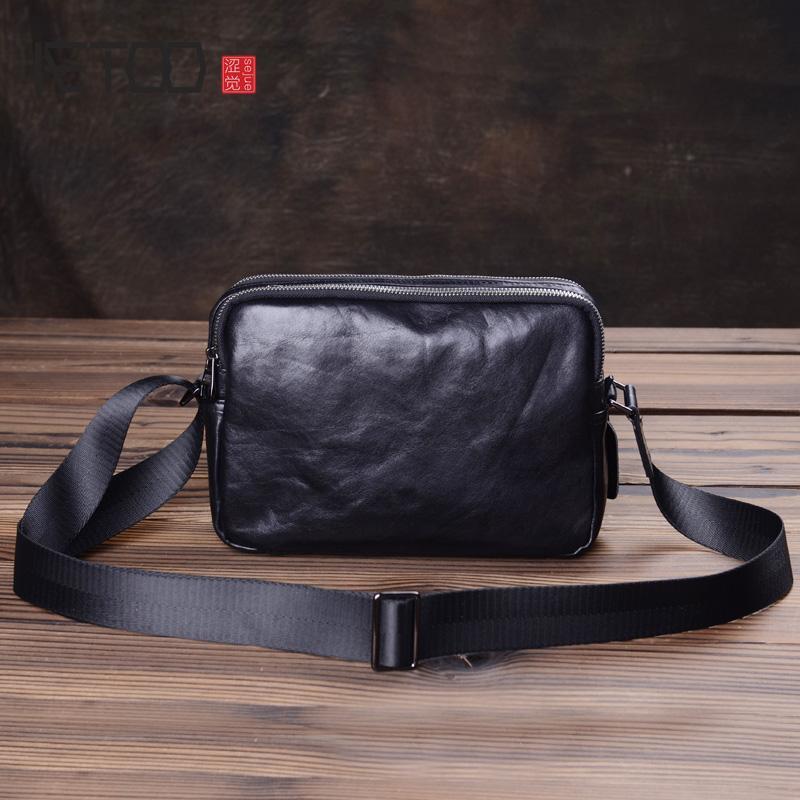 HBP AETOO Vintage Handmade Men's Shoulder Bag, Leather Stiletto Bag