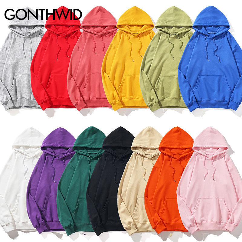 GONTHWID Men's Hoodies Pullover Casual Solid Color Sports Outwear Hooded Sweatshirts Hoodies Fashion Streetwear Sweatshirt Tops 201127