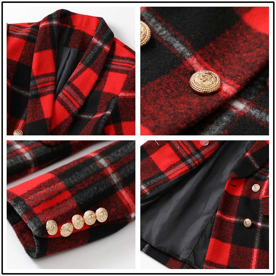 Summer Fashion Coat Ladies Office Plaid Red Slim Double Breasted V-Neck Sexy Women 210525