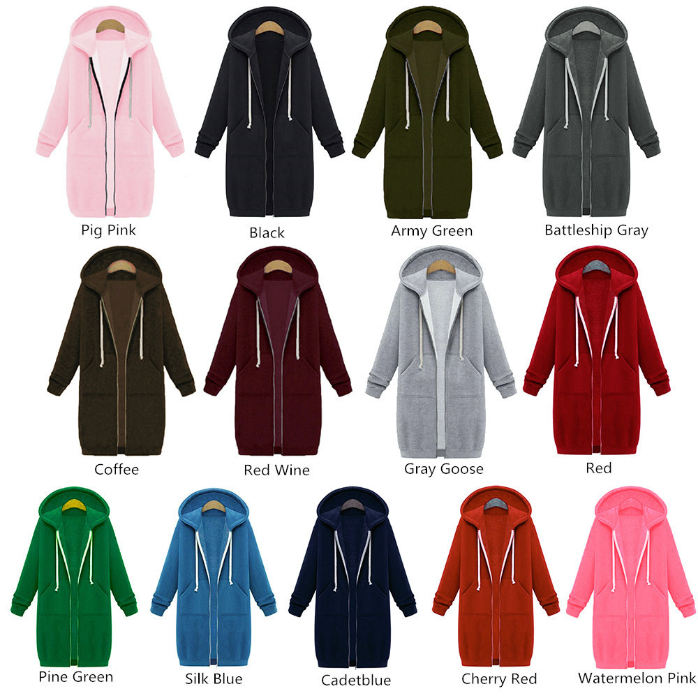 Plus Size Oversized Hoodies Sweatshirt Zipper Hoodies Women Long Jacket Coat Pockets Zip Up Outerwear Hoodies Drop shipping 201102