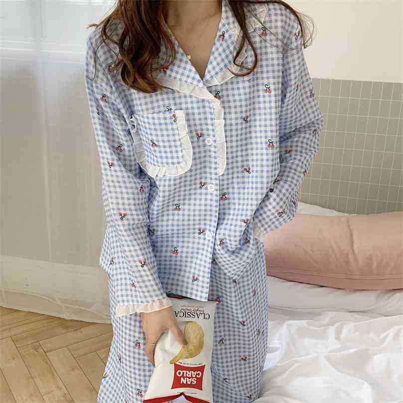 Princess Sweet Plaid Homewear Loose All Match Sleepwear Chic Vintage Soft Casual Femme Pajamas Sets 210525, Blue
Princess Sweet Plaid Homewear Loose All Match Sleepwear Chic Vintage Soft Casual Femme Pajamas Sets 210525, Blue