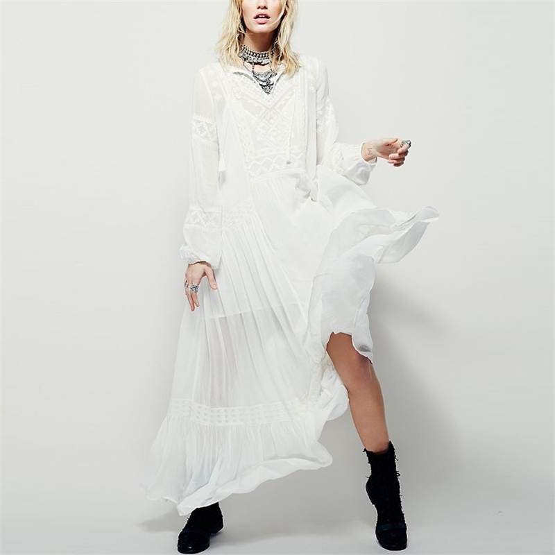 TEELYNN long sleeve maxi dresses women tunic cover up red floral embroidery v neck tassel long dress Casual loose boho vestidos 210706