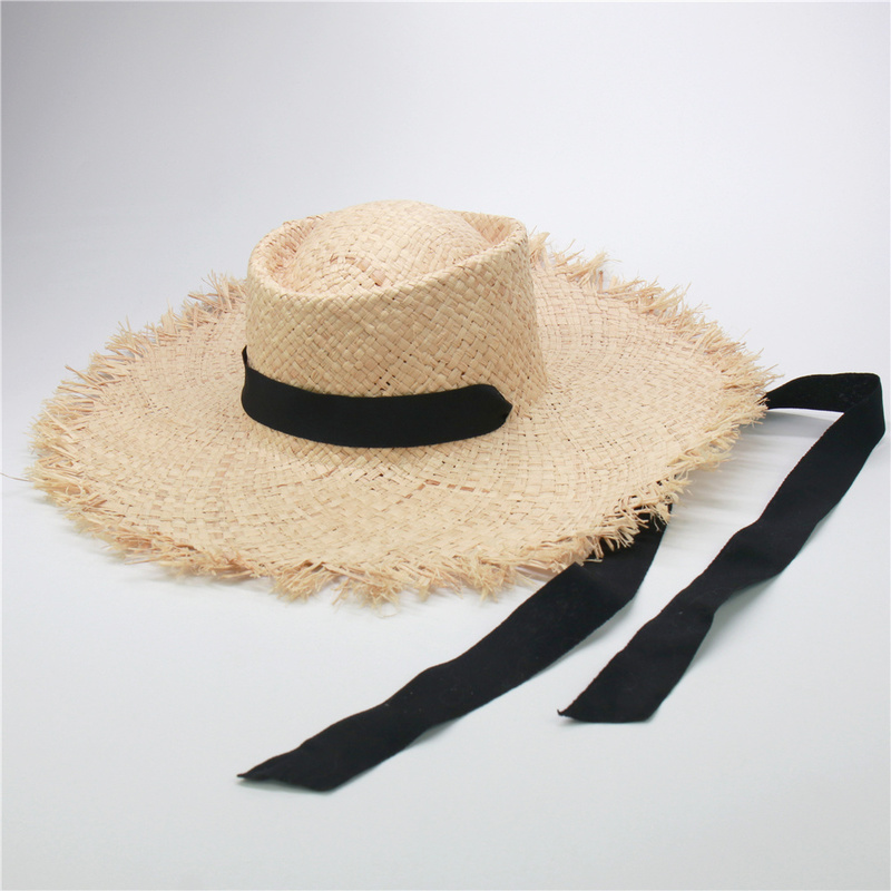 long ribbon raffia beach hast for women windshield decoration summer straw hat wholesale drop 220312