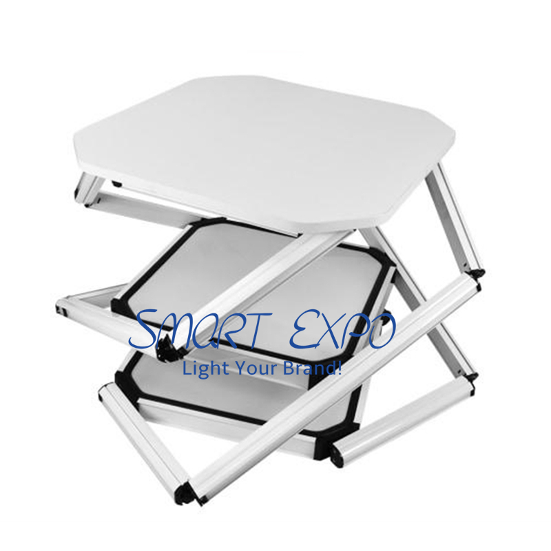 Portable Folding Promotion Counter Advertising Display with Twist Aluminum Structure Printed PVC Lens Cover Wooden Table Board Easy Carry Bag