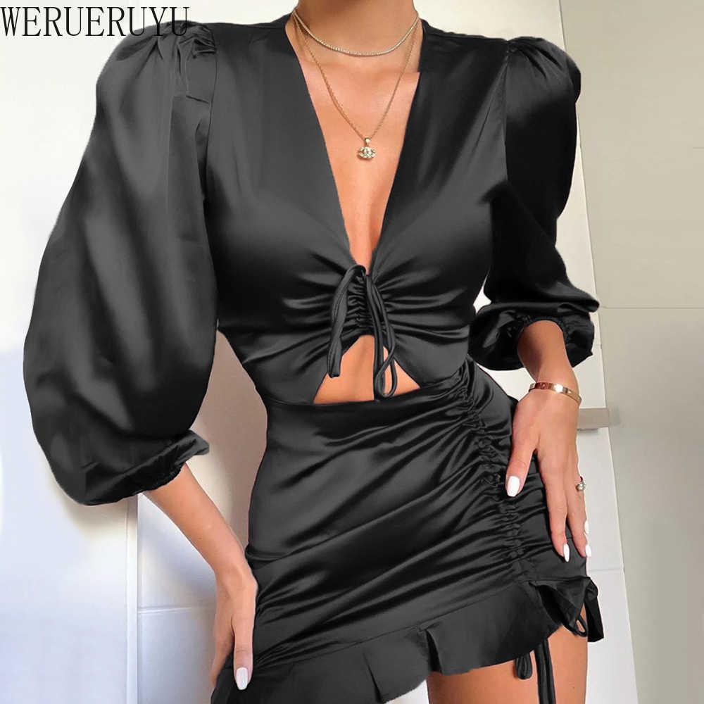 WERUERUYU Drawstring Bow Puff Long Sleeve Short Dress V-Neck Ruffled Mini Women Dress Hollow Out Sexy Ladies Party Dresses 210608, Photo color
WERUERUYU Drawstring Bow Puff Long Sleeve Short Dress V-Neck Ruffled Mini Women Dress Hollow Out Sexy Ladies Party Dresses 210608, Photo color