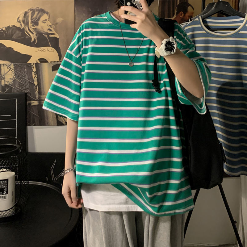 2021 New Summer Cotton Striped Men's Fashion Casual O-neck T-shirt Men Streetwear Korean Loose Hip-hop Short-sleeved Tshirt Mens Mccf, Blue
2021 New Summer Cotton Striped Men's Fashion Casual O-neck T-shirt Men Streetwear Korean Loose Hip-hop Short-sleeved Tshirt Mens Mccf, Blue