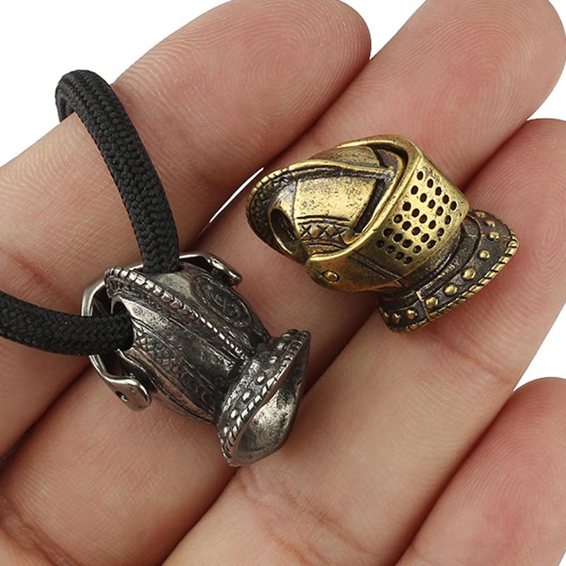 Outdoor Gadgets Mask Knight Knife Beads Brass Umbrella Rope Pendant Medieval Paracord Bead от DHgate WW