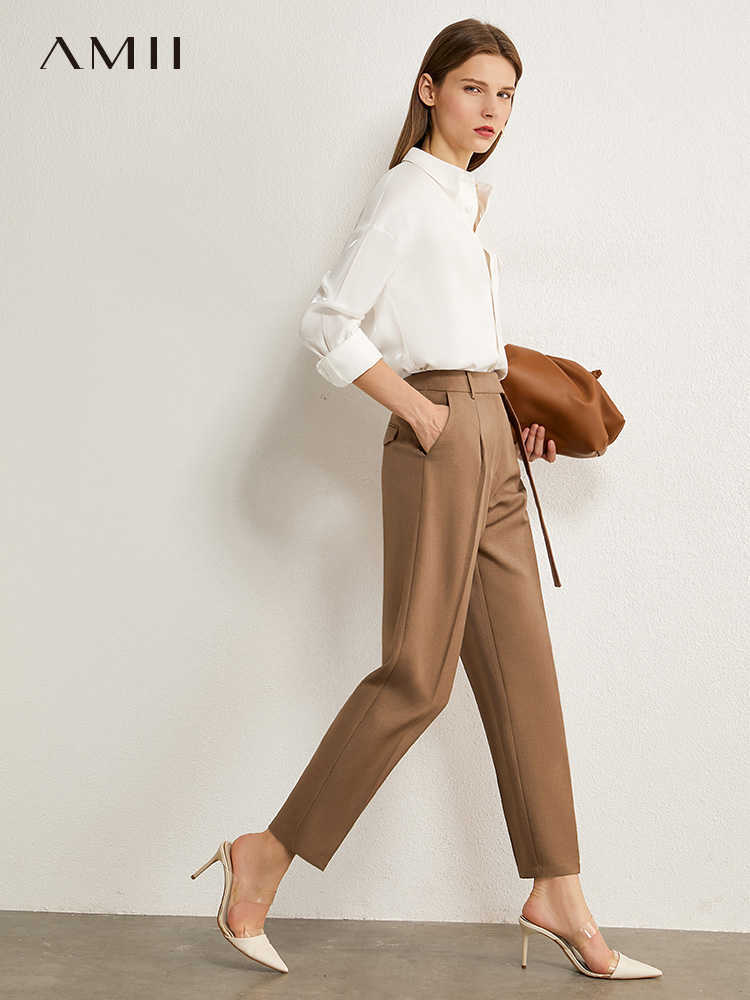 Minimalism Autumn Women's Pants OLstyle Suit Causal Solid High Waist Straight Women Trousers Female 12030406 210527