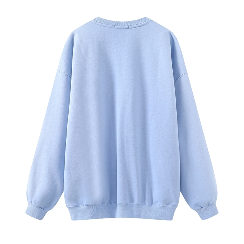 Oversize girls embroidery blue sweatshirts autumn fashion ladies elegant loose pullovers female cute sweatshirt women chic 201211