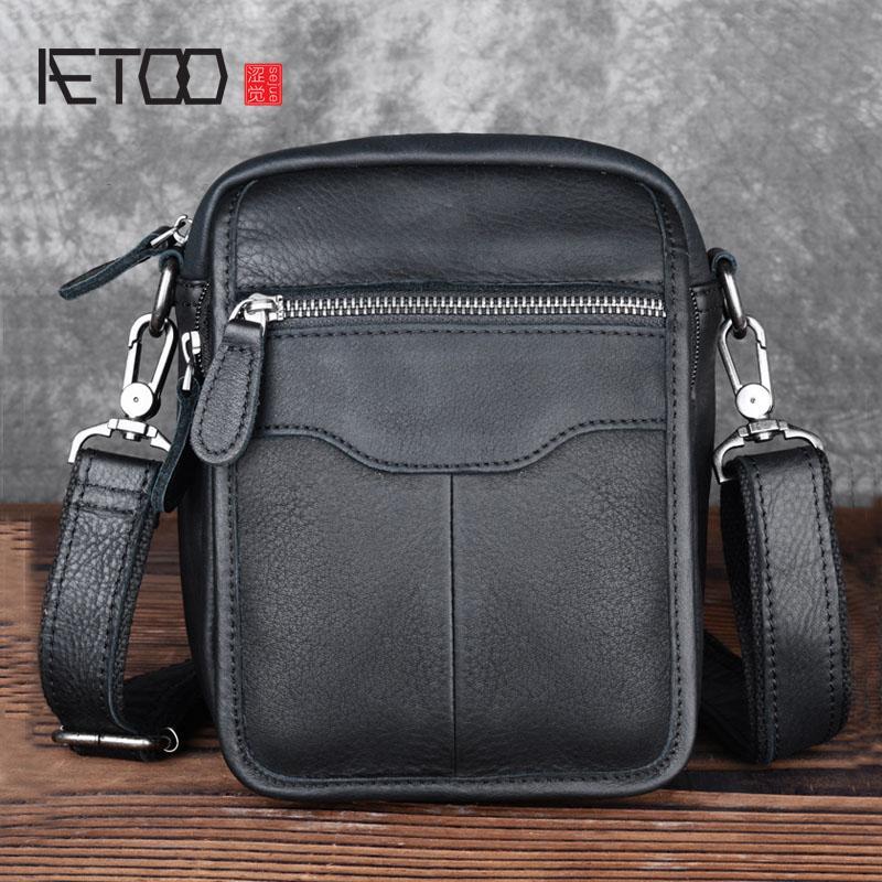 Retro Shoulder AETOO Men's First Layer Waist Bag Outdoor Leisure Pockets Multi-function Leather Small