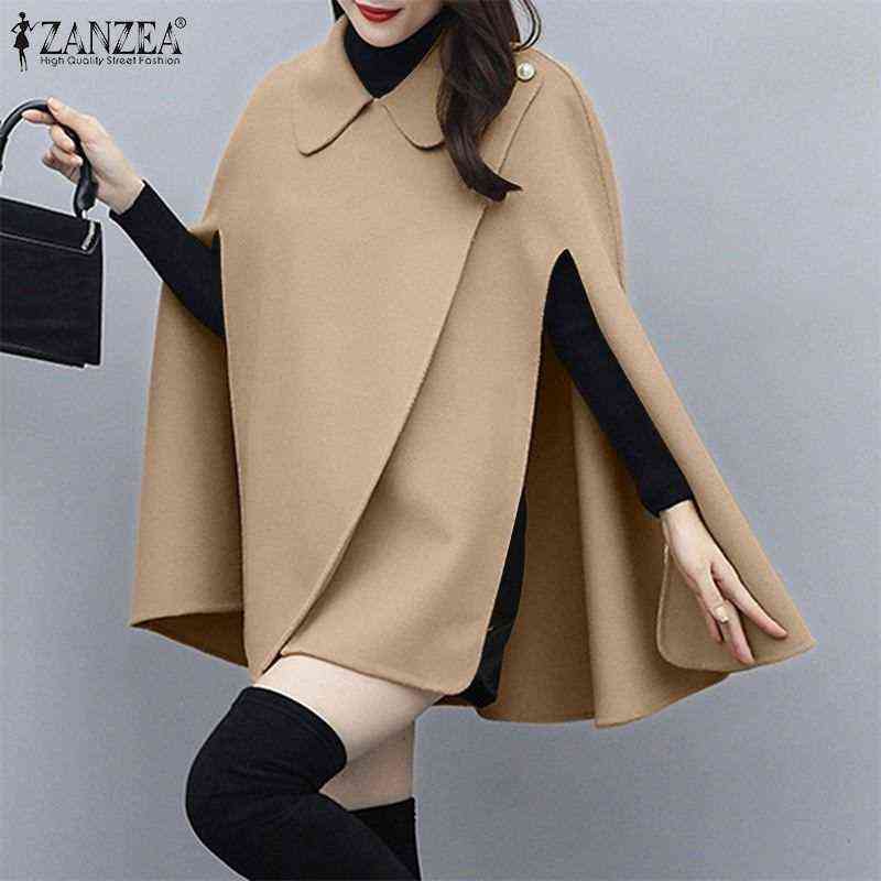 ZANZEA 2021 Plain Work Button Cape Femme Clothing Party Outwear Poncho Women Autumn ELegant Casual Sleeveless Cloak Street Coats H1123