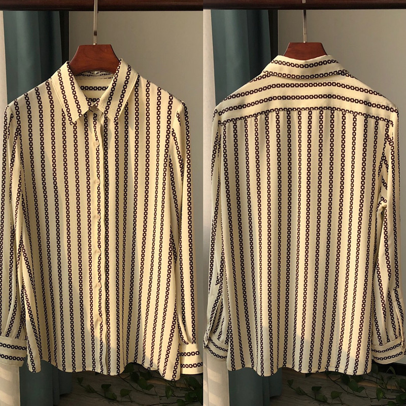 2021 New Women 100% Silk Blouse Chain Print Long Sleeve Single Breasted Turn-down Collar Top and Shirt Pmmv, Black
2021 New Women 100% Silk Blouse Chain Print Long Sleeve Single Breasted Turn-down Collar Top and Shirt Pmmv, Black