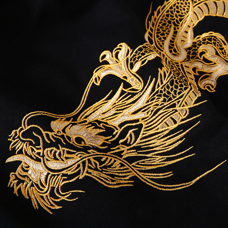 Autumn and winter new national tide Chinese style dragon embroidery loose cotton pullover hoodie men jacket tide Sweatshirt 201128