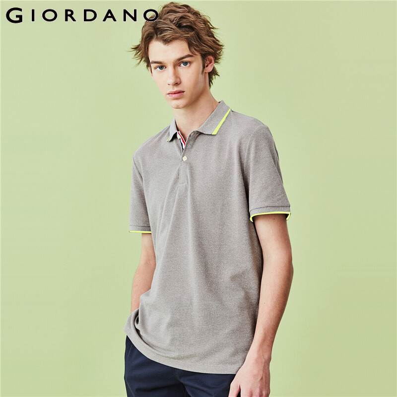 Giordano Men Polos Contrast Color Pique Short Sleeve Polo Shirt Turn Down Collar Side Vents At Hem Camisa Polo 01010392 210308