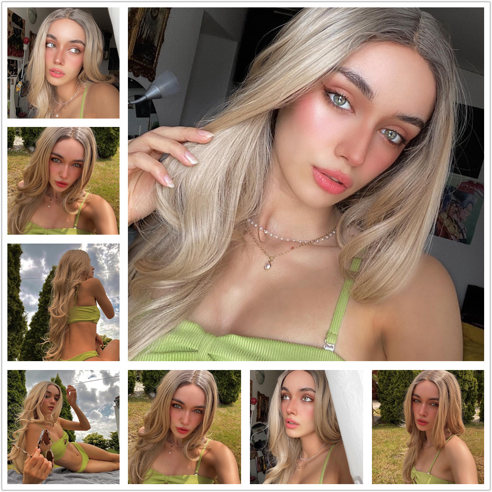 Long Brown Highlight Lace Front Synthetic Wigs with Baby Hair Lace Wigs for Women High Density Daily Heat Resistant Wigfactory direct