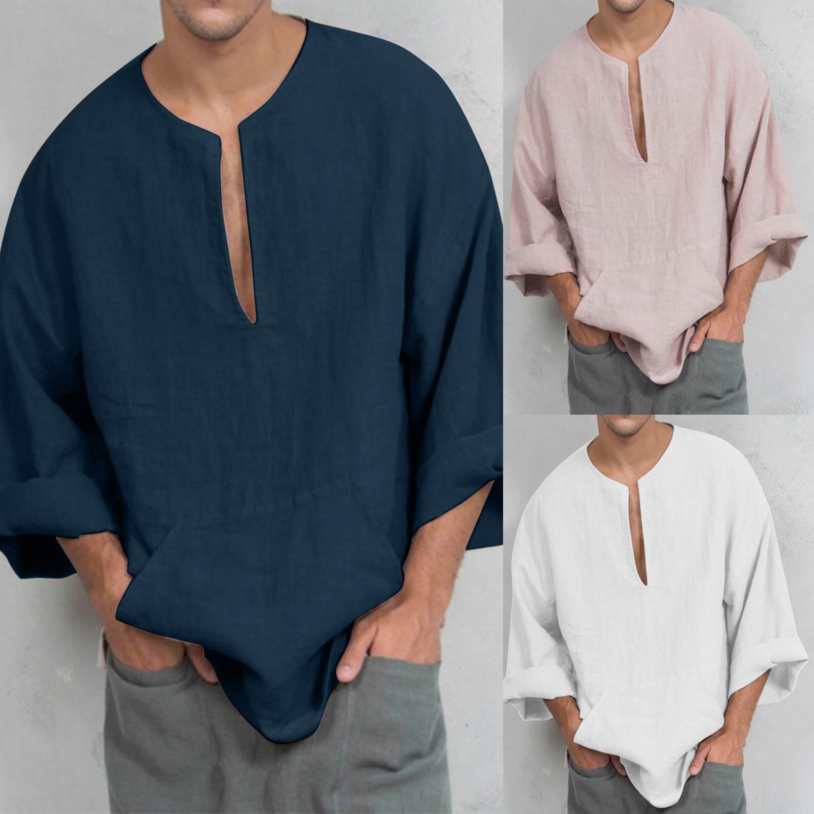 Cotton Linen Men's T-Shirts Deep V-neck Mens Shirt Summer Casual Style Men Tops Tee Business Polo 3/4 Sleeve T-Shirt Breathable Embroidery Male Clothing, Navy blue
Cotton Linen Men's T-Shirts Deep V-neck Mens Shirt Summer Casual Style Men Tops Tee Business Polo 3/4 Sleeve T-Shirt Breathable Embroidery Male Clothing, Navy blue