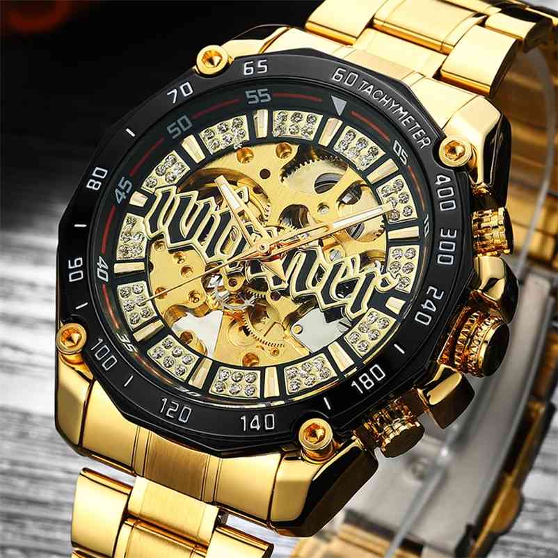 Men Watch Skeleton Automatic Mechanical Winner Gold es Stainless Steel Bracelet Sports Luxury Male Clock 210608
Men Watch Skeleton Automatic Mechanical Winner Gold es Stainless Steel Bracelet Sports Luxury Male Clock 210608