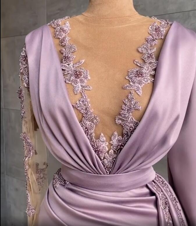 aso ebi arabic lilac lace beaded evening dresses sheer neck prom dresses sheath sexy cheap formal party second reception gowns zj965