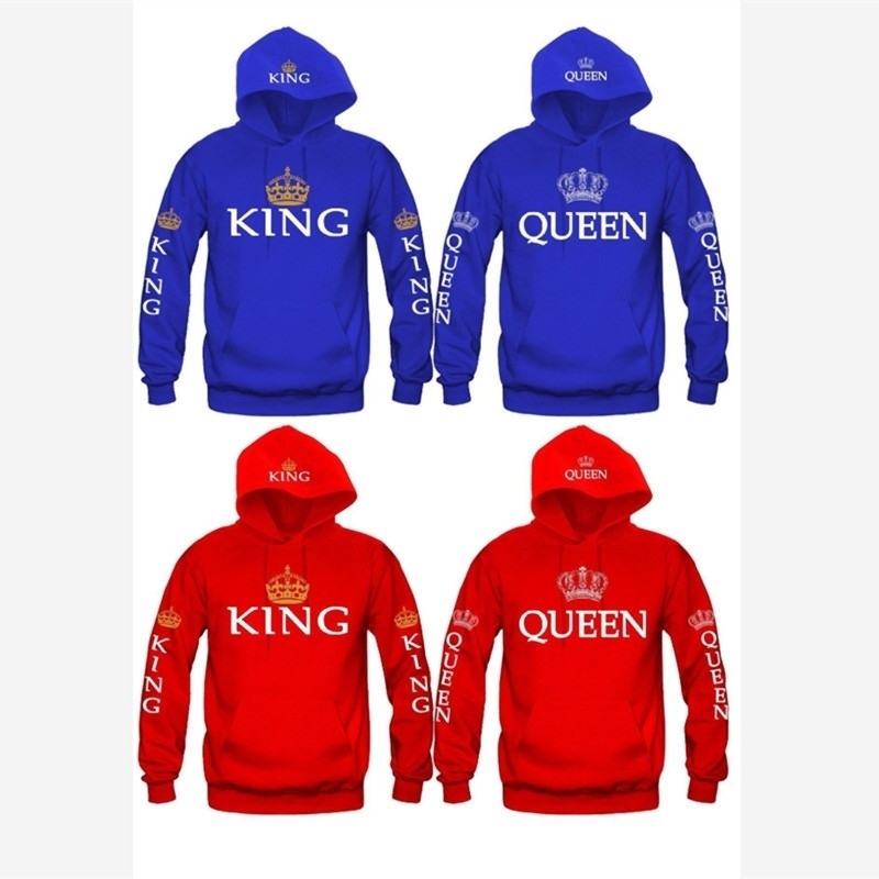 OMSJ Autumn 3Colors King Queen Printed Hoodies Women Men Sweatshirt Lovers couples hoodie Hooded sweatshirt Casual Pullover 201204