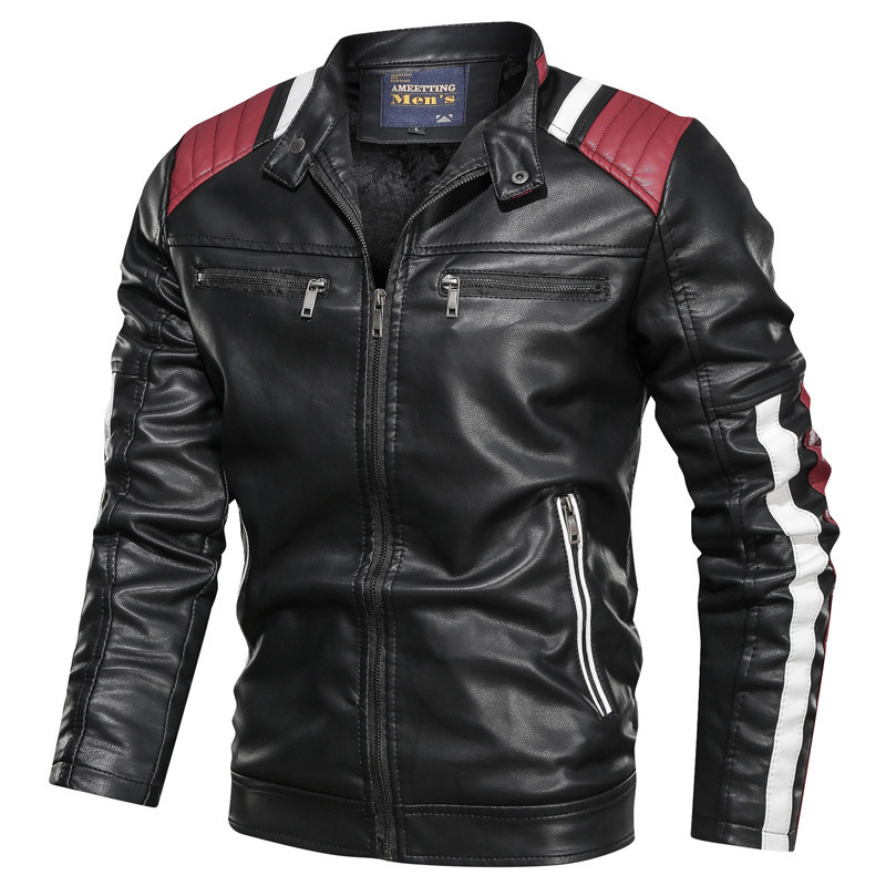 White striped men s leather jacket high-quality stand-up collar retro comfortable warmth fashion travel commute, Black
White striped men s leather jacket high-quality stand-up collar retro comfortable warmth fashion travel commute, Black