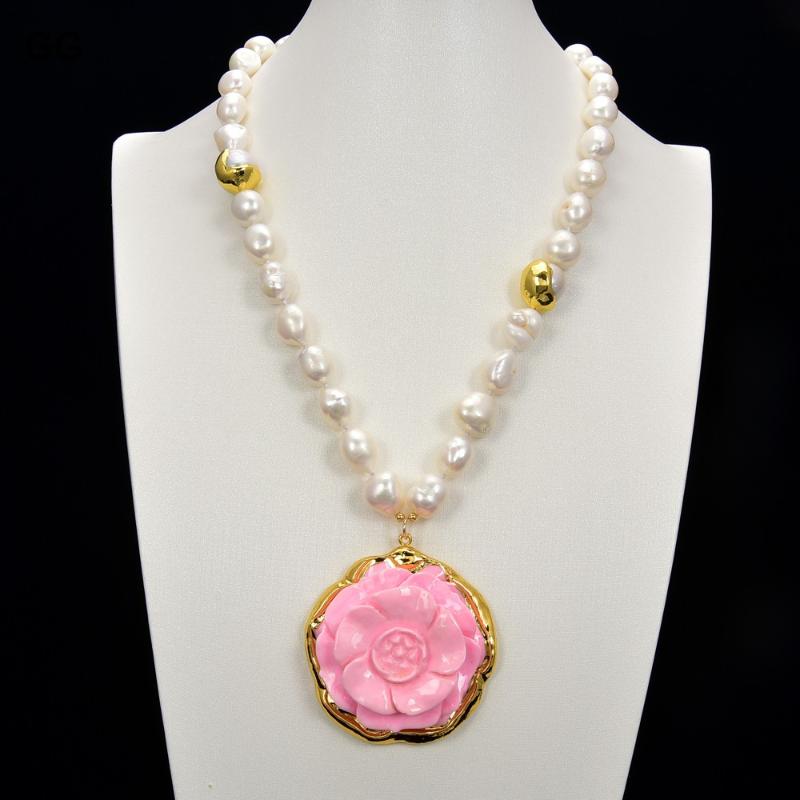 Pendant Necklaces GuaiGuai Jewelry Unique Pearl Necklace Gold Plated Pink Turquoises Flower White Baroque Necklace18" For Women
Pendant Necklaces GuaiGuai Jewelry Unique Pearl Necklace Gold Plated Pink Turquoises Flower White Baroque Necklace18" For Women
