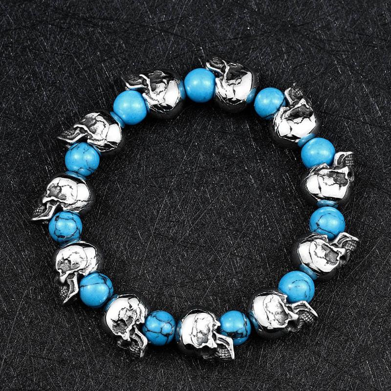 Charm Bracelets Punk Skull Bracelet Turquoise Beaded Personality Men's Steampunk Gothic Hip Hop Jewelry Halloween Gift
Charm Bracelets Punk Skull Bracelet Turquoise Beaded Personality Men's Steampunk Gothic Hip Hop Jewelry Halloween Gift