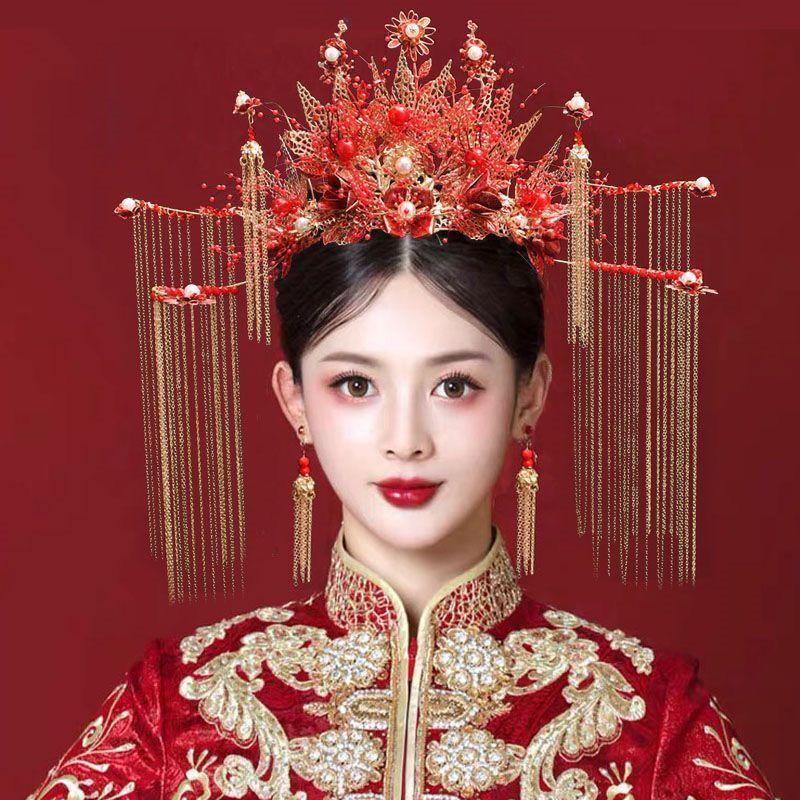 Headpieces 2021 Real Bridal Hats Headdress Bride Dress Wedding Chinese Atmosphere Phoenix Crown Step Rocking Hair Ornament Fem