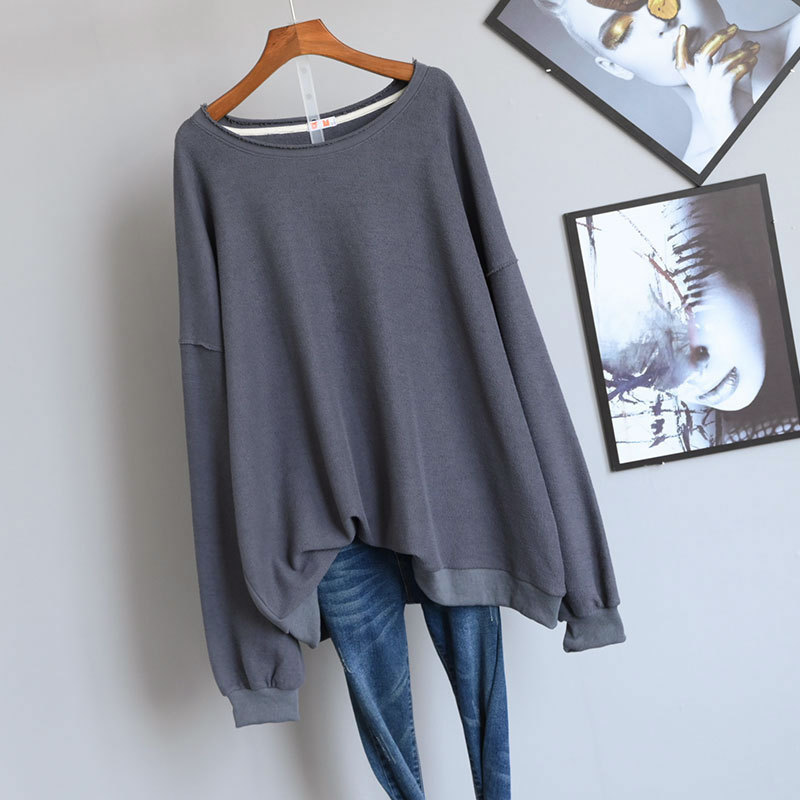 Autumn New Korean Simple Pure Color Loose Slimming Women Hoodies Plus Size Casual All-match Mid-length Top Free Shipping 201217