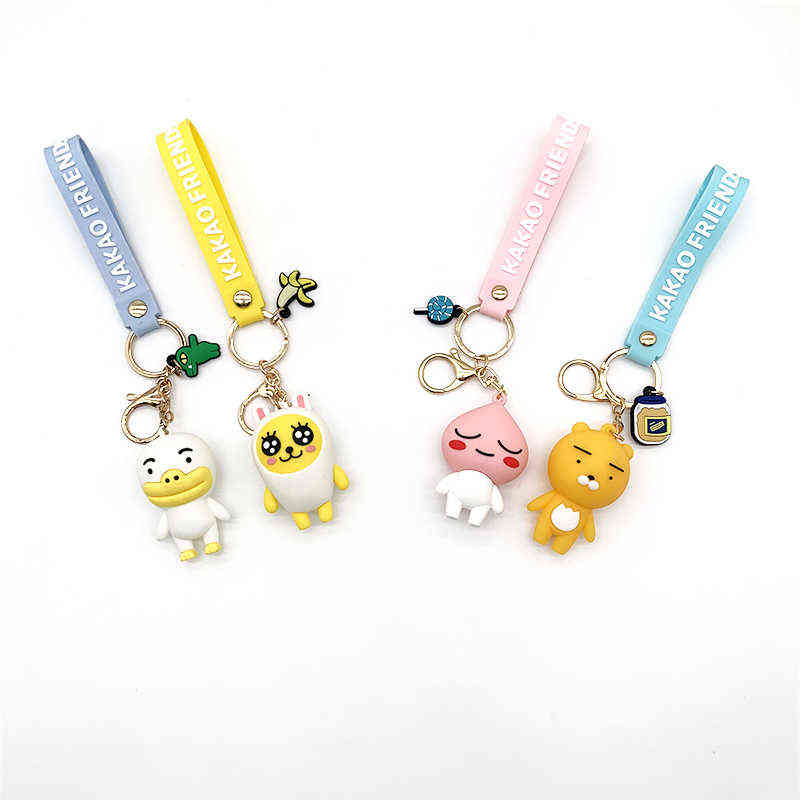 Korea Popular Cartoon Kakao Friends Characters PVC Soft Material 3D Modeling Key Chain Suitable For Gift Giving H1126