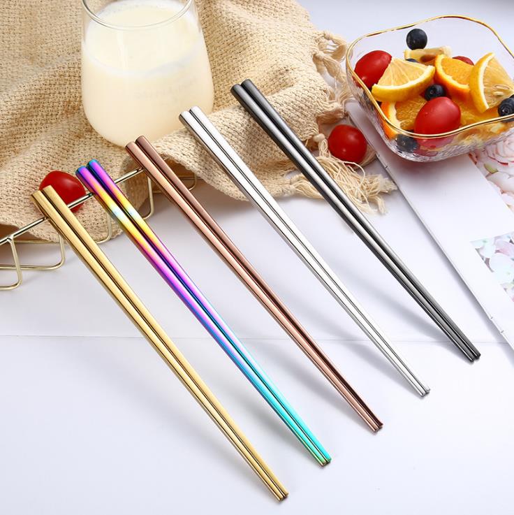 Chopstick 304 Stainless Steel Chopstick Wed Chopstick Square Glossy Silver Gold Rose Gold Black Rainbow Wholesale SN3764