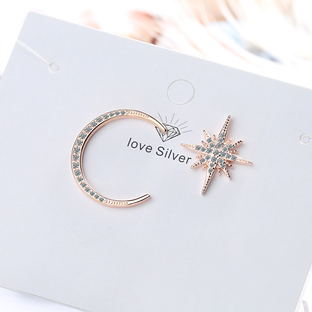 Real 925 Silver Stud Earrings For Girl Fashion Jewelry Wedding Gift Crystal Moon Star