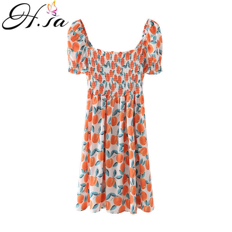 H.SA Women Summer Cute Dresses Slash Neck High Waist Short Sleeve Sweet Fruit Vestidos Casual Beach Wear Summer Mini Dress 210716