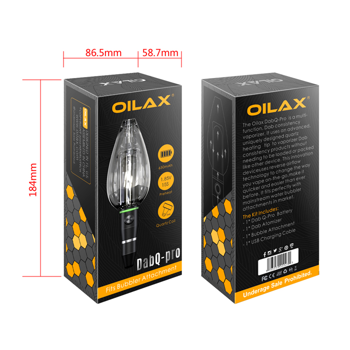 Origina Factory l Oilax DabQ-PRO 650mAh Vaporizer Kit dab pen herbal temperature control ecig vape box dry herb device
Origina Factory l Oilax DabQ-PRO 650mAh Vaporizer Kit dab pen herbal temperature control ecig vape box dry herb device
