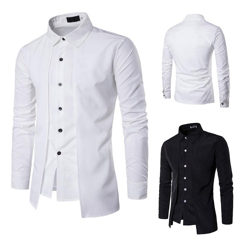 Men's Dress Shirts 2021 Men Spring Autumn Long Sleeve Button Down Slit Fit Formal Business Shirt White Black Red Blue