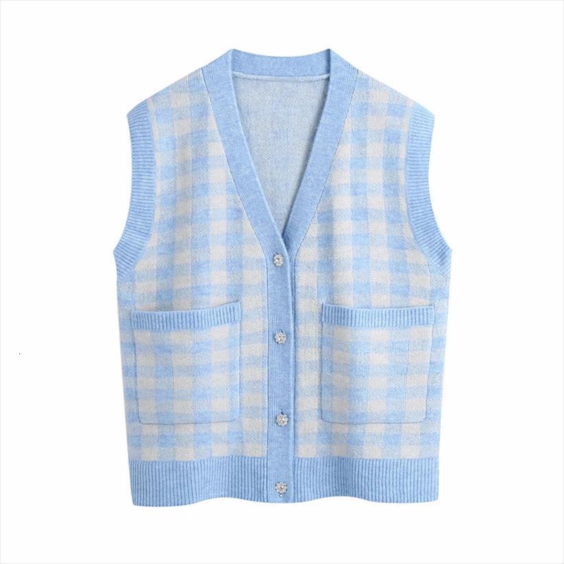 Merodi Women Fashion Double Pockets Sweaters Jewellery Button Za Spring Knitted Cardigans Vest Female Casual V Neck Plaid Blue, White;black
Merodi Women Fashion Double Pockets Sweaters Jewellery Button Za Spring Knitted Cardigans Vest Female Casual V Neck Plaid Blue, White;black