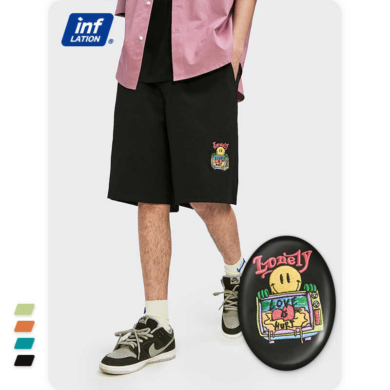 INFLATION Candy Color Shorts Men Women Harajuku Cartoon Embroidery Elastic Waist Casual Couple 3637S21 210629