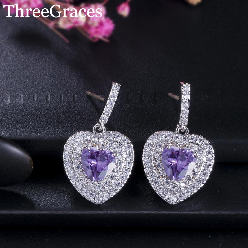 Dangle & Chandelier ThreeGraces Perfect CZ Stone Pave Purple Crystal Big Heart Drop Earrings For Valentines Jewelry Gift ER303, Silver
Dangle & Chandelier ThreeGraces Perfect CZ Stone Pave Purple Crystal Big Heart Drop Earrings For Valentines Jewelry Gift ER303, Silver