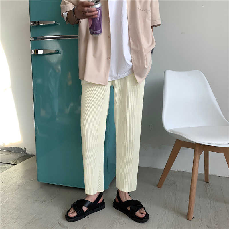 Privathinker Pleated Straight Pants Men's Elastic Waist Casual Pants Men Streetwear Loose Ice Silk Trousers Mens Wide Leg Pants 210930