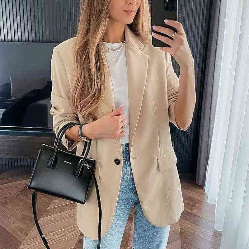ZXQJ Vintage Women Green Slim Blazers Summer Fashion Ladies Notched Collar Casual Jackets Streetwear Girls Chic Top 211122