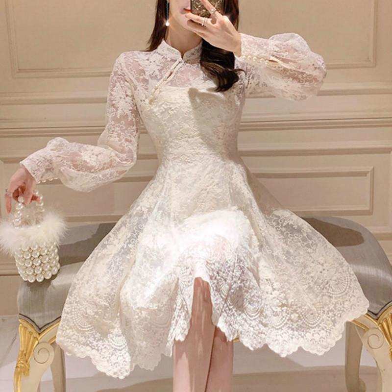 Casual Dresses Elegant Fairy Dress Women French Style Designer Party Long Sleeve Vintage Chiffon Dres Women's Clothing Autumn 2021