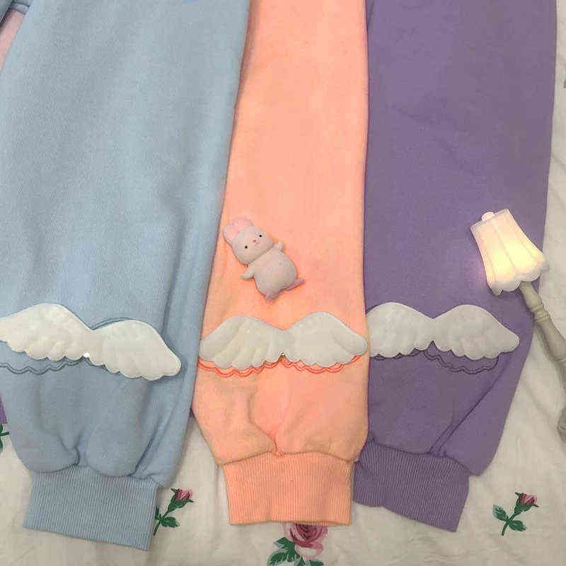 QWEEK Kawaii Hoodies for Girls Anime Polo Sweatshirt Women Long Sleeve Pink Pullovers Harajuku Sportswear Kpop Soft Cute Tops 211108