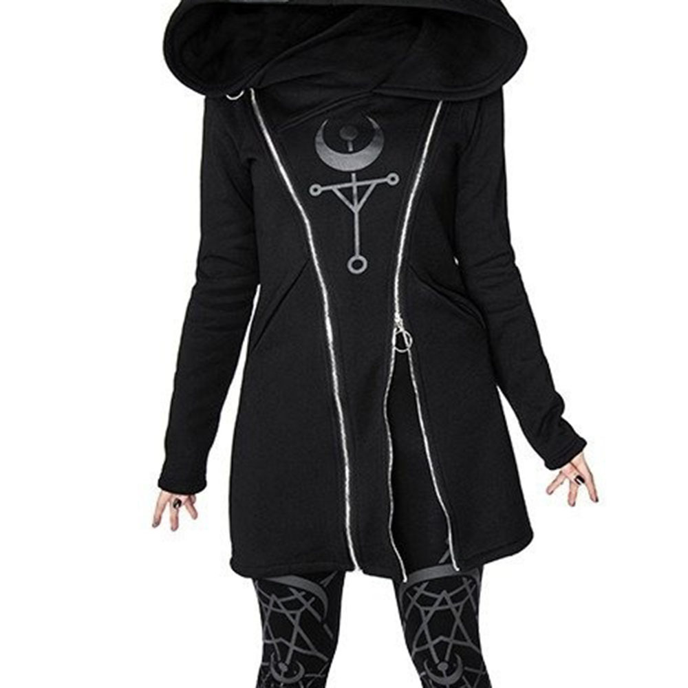 Rosetic Hooded Punk Hoodie Women Oversize Zipper Fashion Casual Long Coat Streetwear Goth Sweatshirt Plus Size Hoodies Autumn 201102