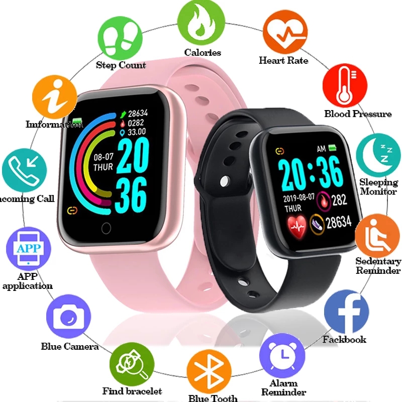 D20 Sport Smart Watches for Man Woman Gift Digital Smartwatch Fiess Tracker wristwatch Bracelet Blood Pressure Android ios Y68 free shipping