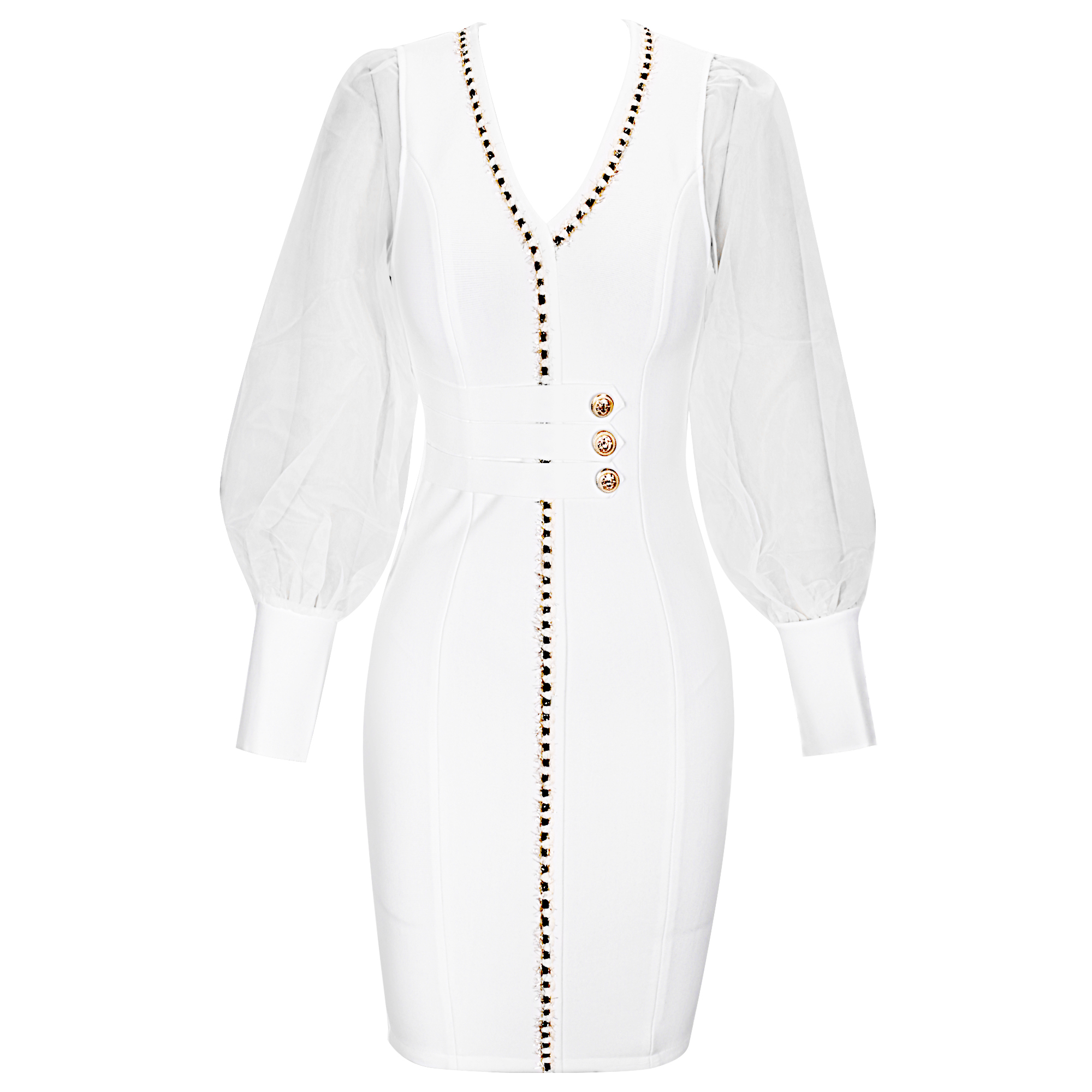 Ocstrade Bandage Dress Long Sleeve Party Dress Arrival Fall Winter Mesh Sexy White Outfits for Women Bodycon Dress Club 210303