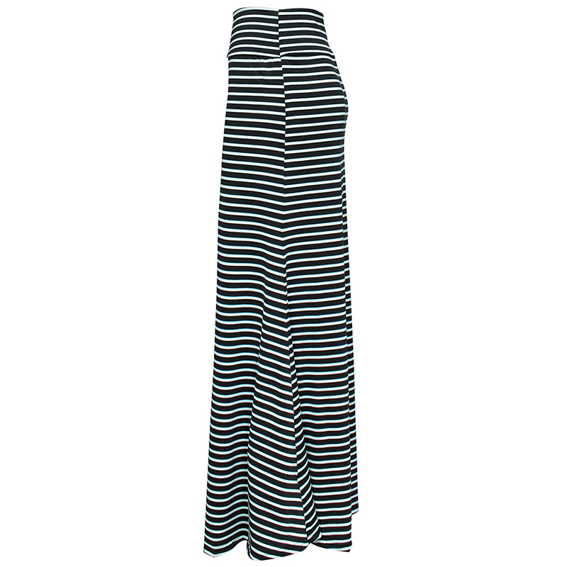 Fashion Women Summer Long Skirt Striped Wave Charming Elastic High Waist Boho Printing Saia Falda Female Maxi Skirt 210306