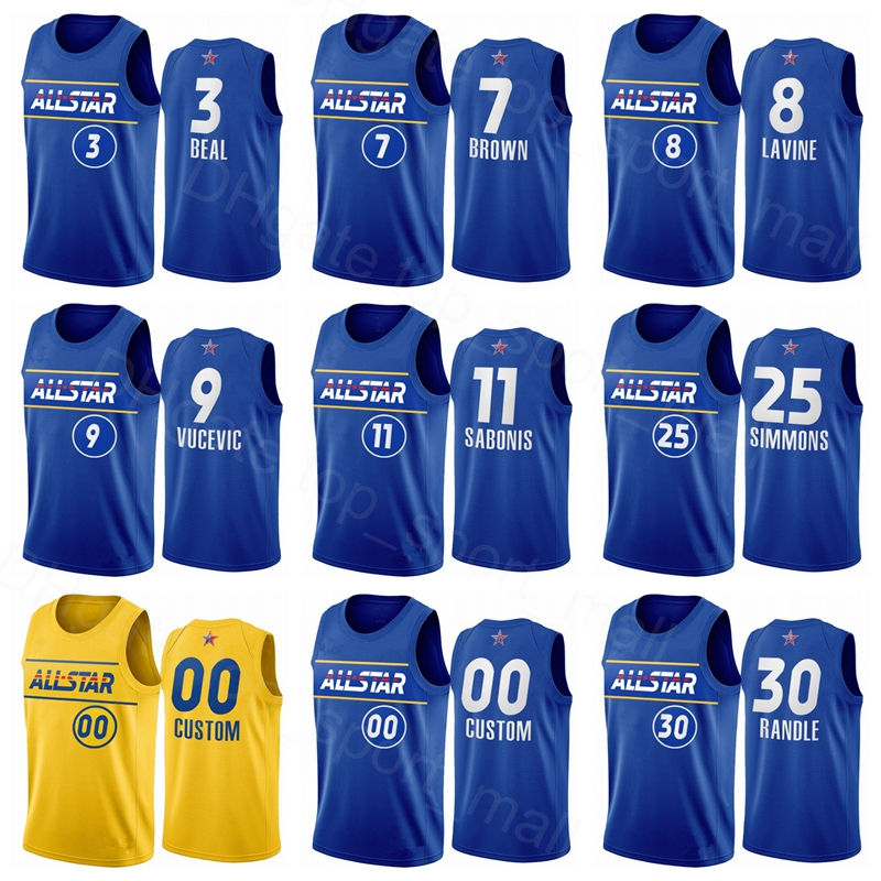 Star All Basketball Jersey Jaylen Brown Julius Randle Ben Simmons Zach LaVine Nikola Vucevic Domantas Sabonis Eastern Conference Men Blue